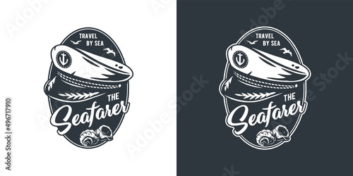 Marine captain cap, nautical print, sea farer or ocean traveller, travel and cruises