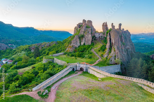 Sunrise view of old fortress in Belogradchik, Bulgaria. photo