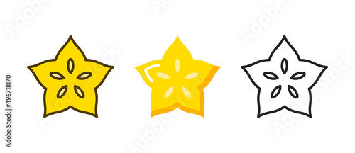 Starfruit vector carambola icon. Star fruit averrhoa slice fresh organic food vegetarian healthy carambola symbol