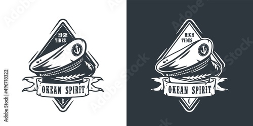 Marine skipper cap or captain hat. Nautical wanderlust and adventure illustration. Ocean explorer sailor logo