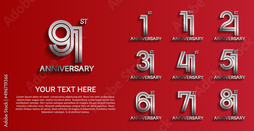 set anniversary logotype premium collection silver color with double line on red background