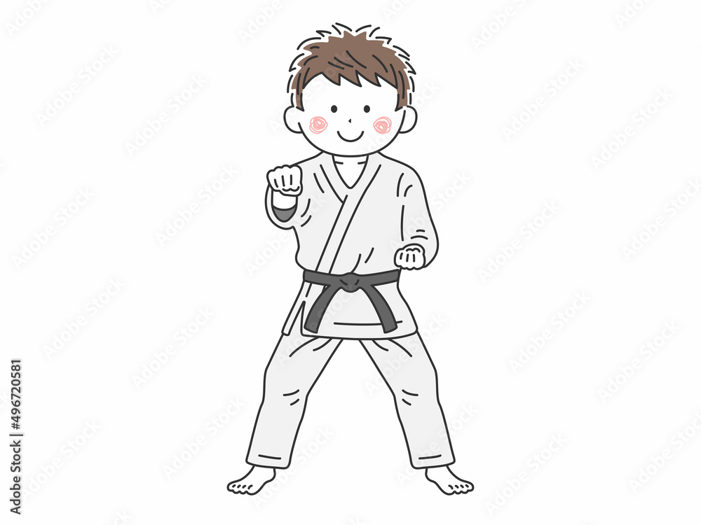 正拳突きをする、空手家の男性のイラスト 正拳突きをする、空手家の男性のイラスト