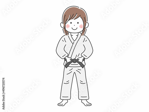 柔道着を着た、女性のイラスト