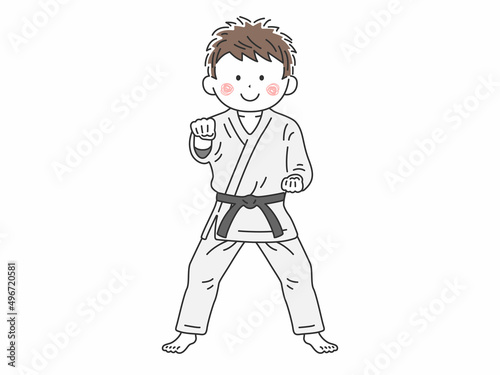 正拳突きをする、空手家の男性のイラスト