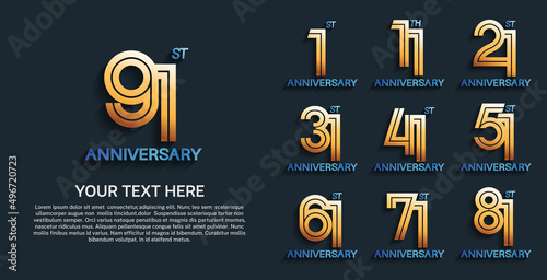 set anniversary logotype premium collection golden color with double line on dark background