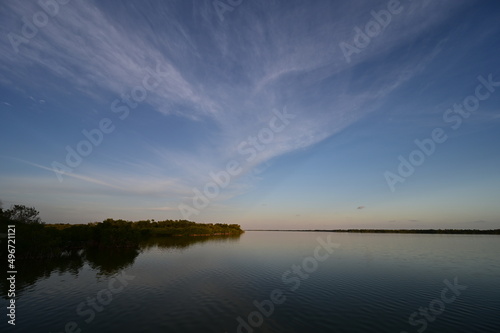 Ethereal high altitude clouds at dusk over West Lake in Everglades National Park  Florida