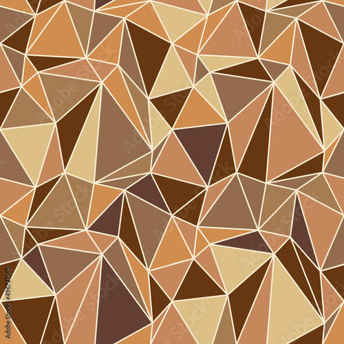 Seamless pattern for chocolate, coffee and cocoa packaging. Background of triangles in brown and beige tones. Geometric design elements for cafe, sweet-shop, pastry shop