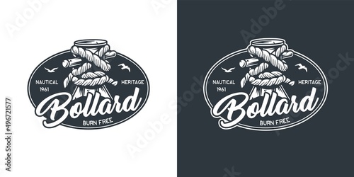 Marine bollard, nautical emblem, sea or ocean print, cruises or travel sea adventure