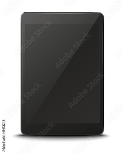 Tablet pc computer with black screen isolated on background.