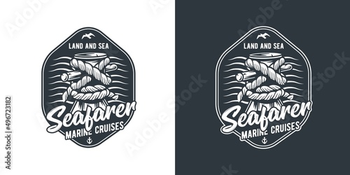 Marine bollard, nautical emblem, sea or ocean print, cruises or travel sea adventure