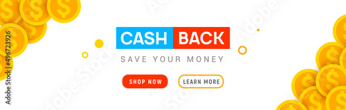 Cash back offer banner design. Promotion refund cashback money sale poster