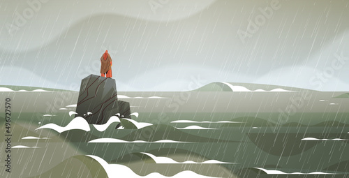 desperate businesswoman floating on iceberg financial crisis risk management debt loan business danger concept