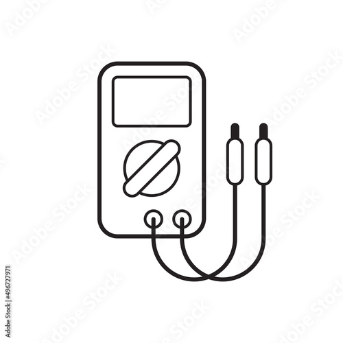 Multimeter, ammeter, voltmeter, electrical measuring tool, black line icon isolated on white background, vector illustration.