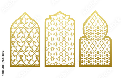 Arab vector window door pattern. Arabian islamic mosque ramadan ornament style
