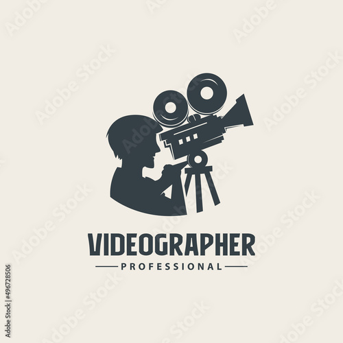 Videographer vintage logo design for movie studio and cinema production