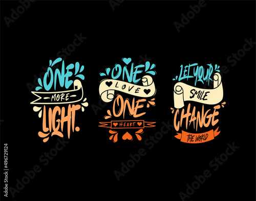 Set lettering text on black background in vector illustration