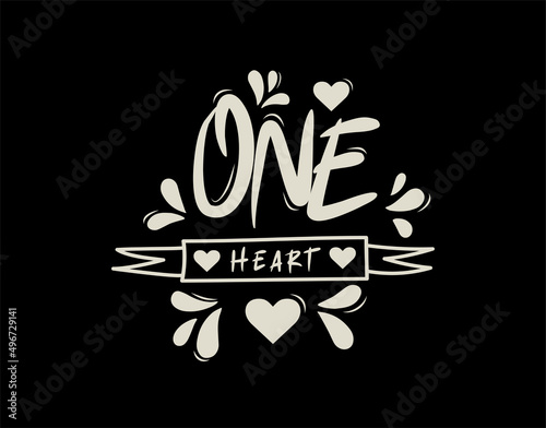 One Heart lettering Text on black background in vector illustration