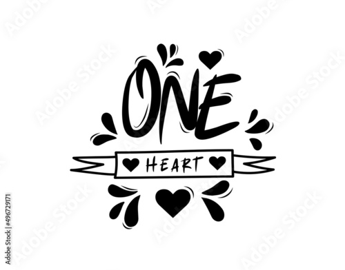 One Heart lettering Text on white background in vector illustration