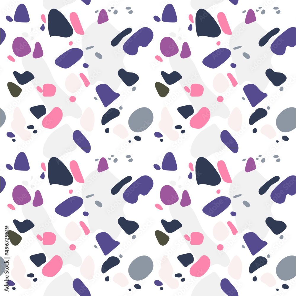 Colorful seamless pattern with imitation of Venetian terrazzo. Marble texture with fragments of stone. Abstract vector illustration