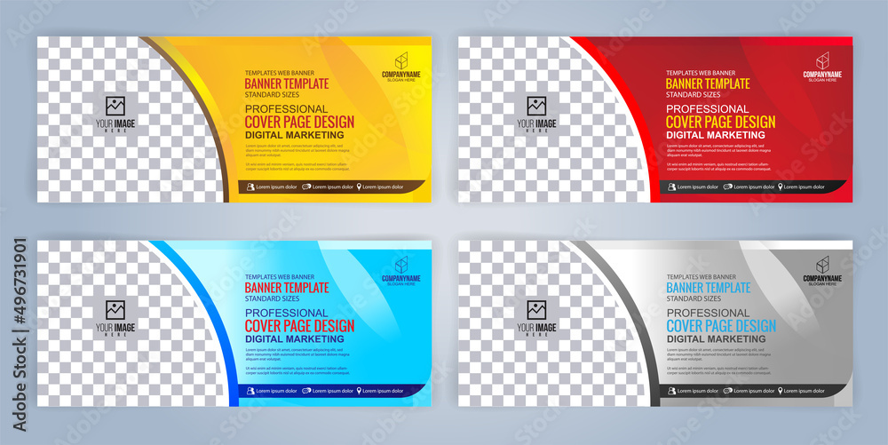 Set of 4 color Web banners templates, Standard sizes with space. Premium Vector illustration