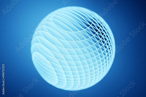 3d illustration of a blue  sphere on a blue background. A close-up of a  round  shape .