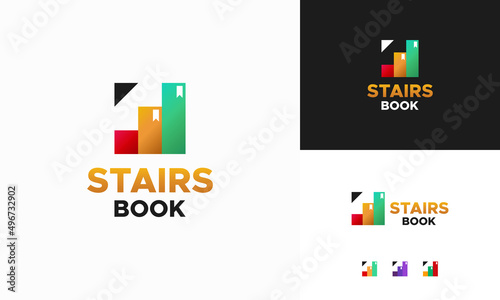 Book Stairs Logo Symbol Design Template vector illustration, Book Step Logo designs, Education logo designs