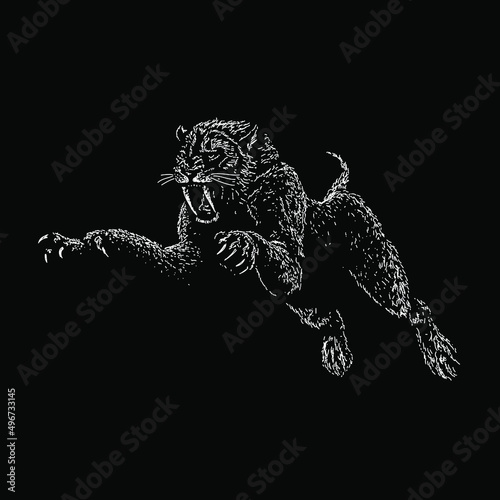 Saber-Toothed Tiger illustration isolated on black background