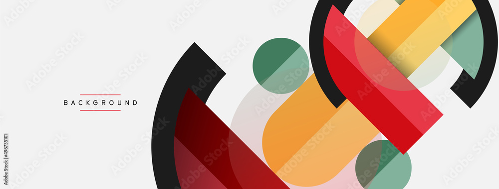 Geometric shapes composition abstract background. Circles lines and rectangles. Vector illustration for wallpaper banner background or landing page