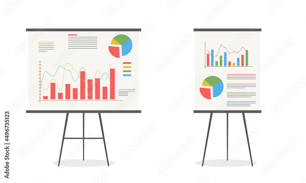 Set of graphs on the whiteboard. Statistics data analysis business - obrazy, fototapety, plakaty 