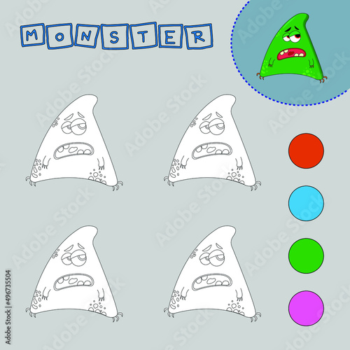 Coloring book of a colorful monsters. Educational creative games for preschool children 