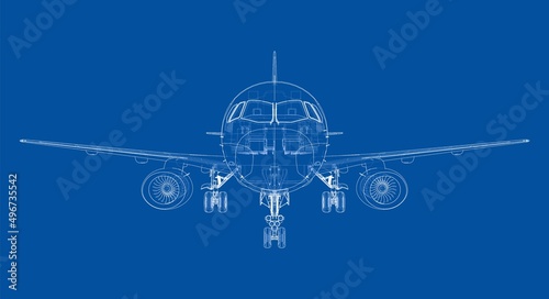 Airplane in wire-frame style. Vector