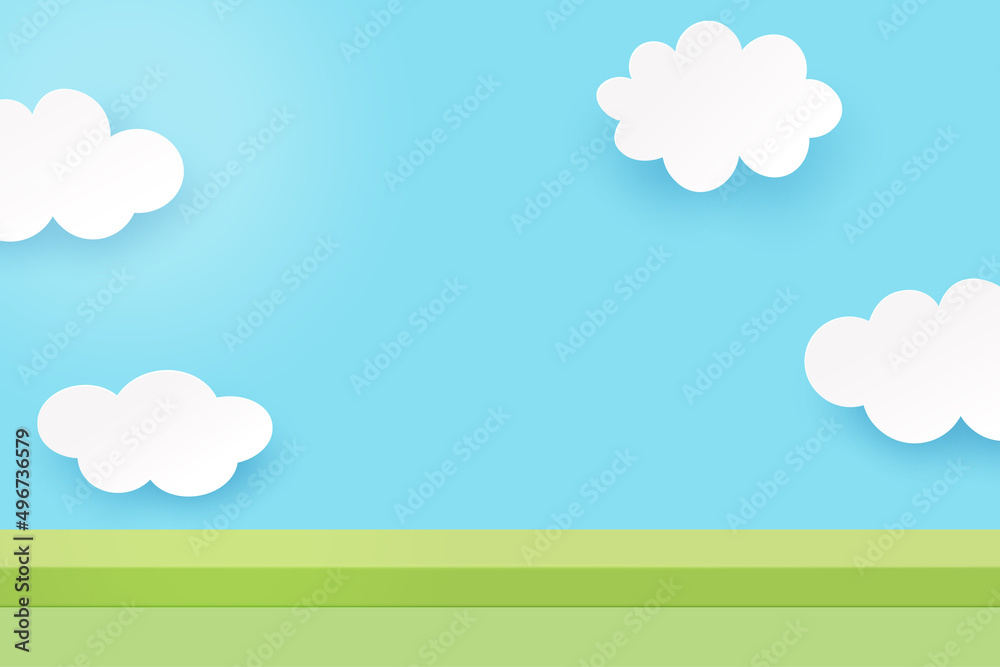 3d Paper cut abstract minimal scene geometric shape template background.White cloud on blue sky background.Vector illustration. 3d Paper cut abstract minimal scene geometric shape template background.White cloud on blue sky background.Vector illustration.