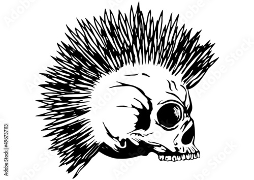 Vector Illustration punk skull with mohawk for t-shirt or tattoo design