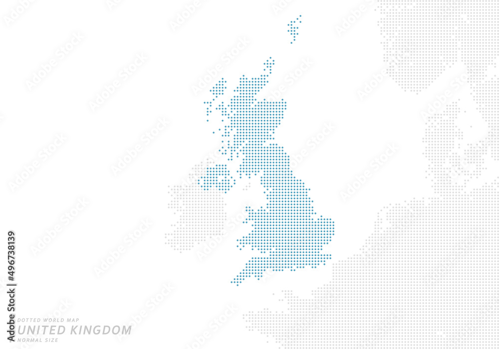 イギリスを中心とした青のドットマップ。　中サイズ。
