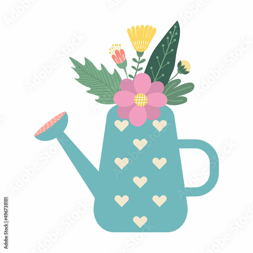Cute watering can with flowers
