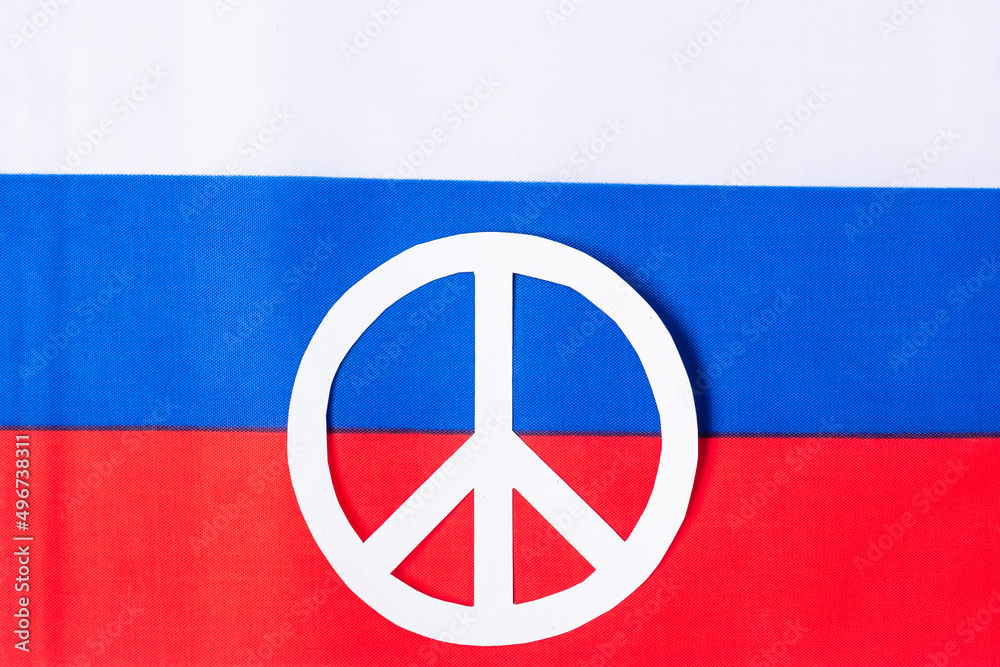 Support for Russia in the war, psymbol of peace with flag of Russia. Pray, No war, stop war and stand with Russia concepts