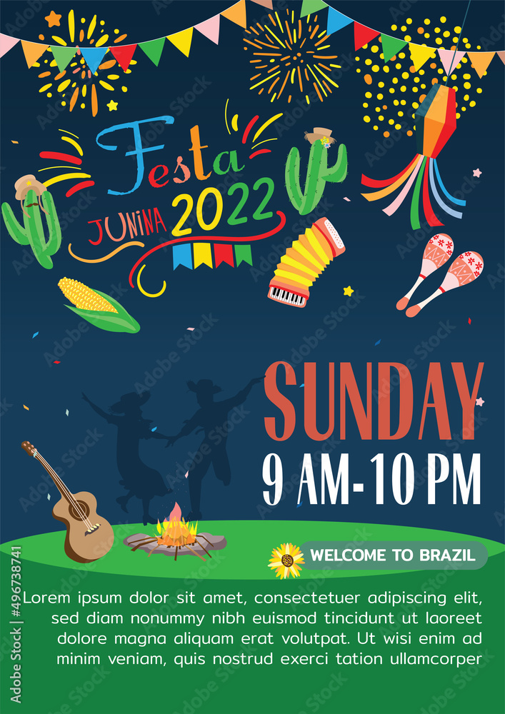 festa junina festival in brazil ornament and graphic vector illustration element flyer poster