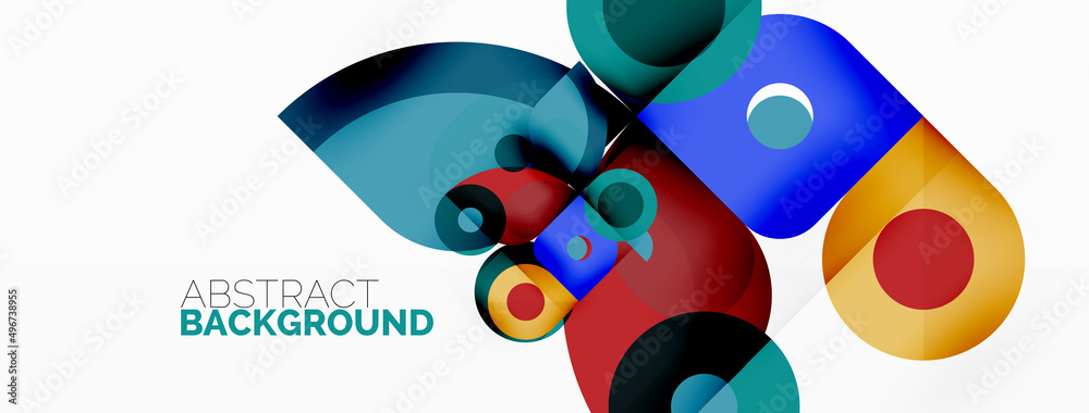 Colorful round shapes, circles and triangles background. Minimal geometric template for wallpaper, banner, presentation