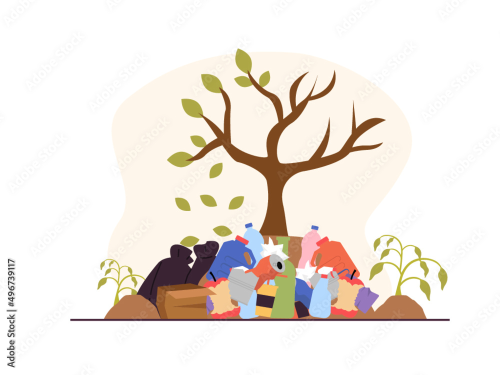 Illustration of careless waste disposal that causes environmental