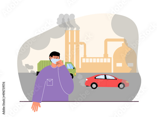 Wearing a mask can protect the body from exposure to air pollution. Masks can filter out the smallest particles. Ai vector illustration