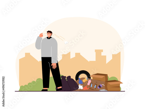 The man who littered. Awaken people to protect the environment. Ai vector illustration