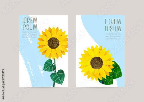 Set of 3 cards with sunflower illustration, for greeting, invitation, flyer, poster