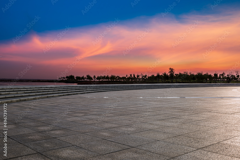 Empty square floor and sky cloud landscape at sunrise