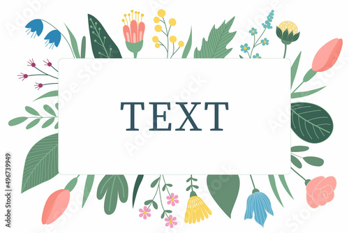 Rectangular horizontal flower frame for text