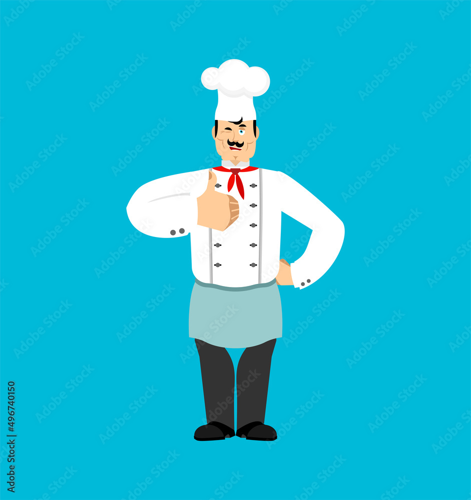 Chef thumbs up and winks. Cook sorrowful happy. kitchener Vector illustration Chef thumbs up and winks. Cook sorrowful happy. kitchener Vector illustration