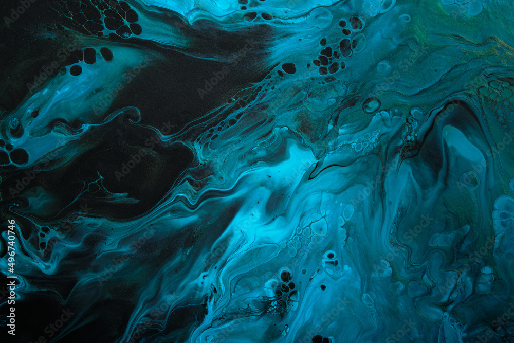 Fluid Art. Blue abstract wave swirls on black background. Marble effect background or texture Fluid Art. Blue abstract wave swirls on black background. Marble effect background or texture