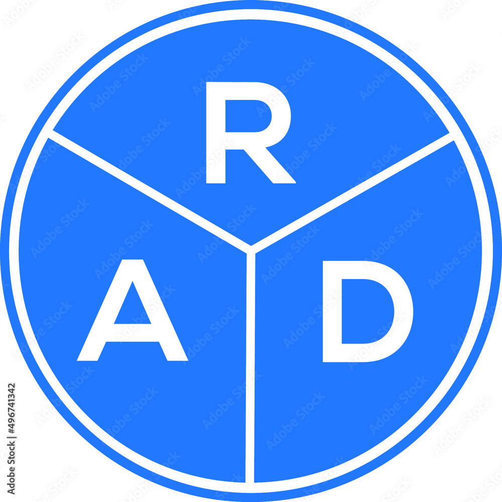 RAD letter logo design on white background. RAD creative circle letter logo concept. RAD letter design. RAD letter logo design on white background. RAD creative circle letter logo concept. RAD letter design.