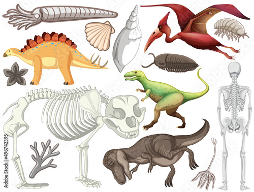 Set of different prehistoric dinosaur animal