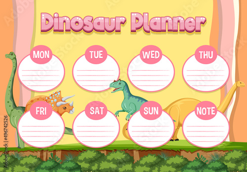 Planner template design with dinosaurs in background