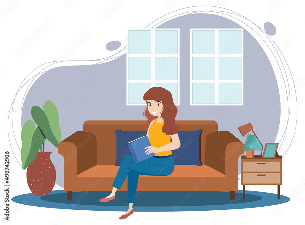 Fototapeta premium A woman spending time in the living room